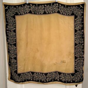 Vtg 50s/60s Cravenette gold,‎ black, green large silk water repellent silk scarf